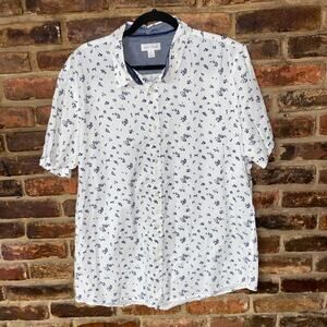 Sun & Stone White Black Floral Short Sleeve Button Down Shirt Men's Size XL